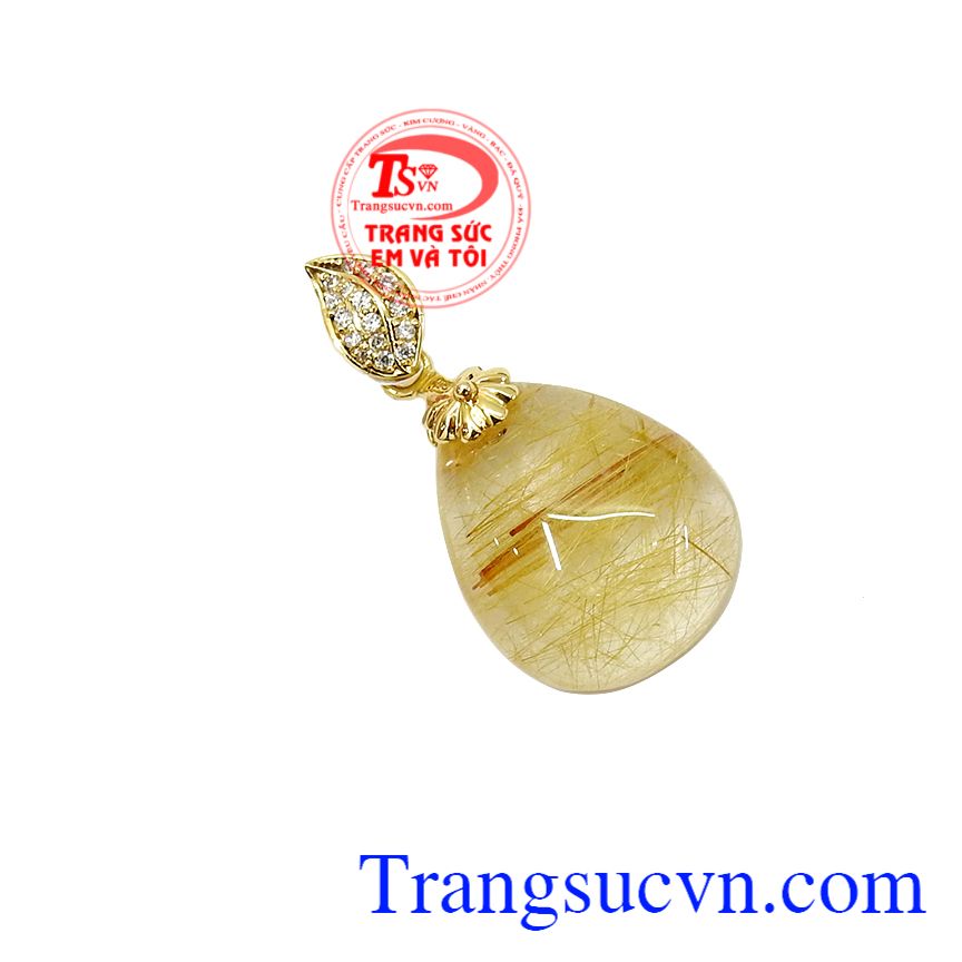 Mặt dây thạch anh tóc vàng may mắn, mặt dây thạch anh, mặt dây vàng 14k