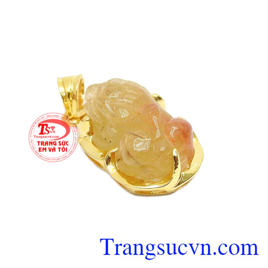 Mặt dây tỳ hưu thạch anh tóc thiên nhiên,Tỳ hưu vàng,Trang sức vàng nam