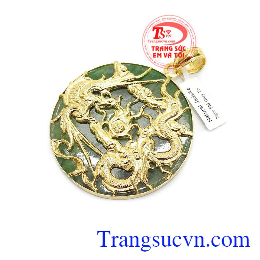 Mặt ngọc rồng phượng 14k,Mặt dây rồng,Trang sức nam Mặt ngọc rồng phượng 14k,Mặt dây rồng,Trang sức nam