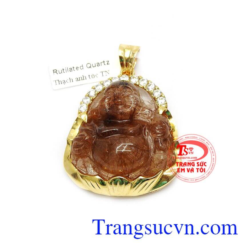 Mặt phật Di lặc thạch anh tóc thiên nhiên, mặt dây chuyền vàng, mặt dây vàng tây Mặt phật Di lặc thạch anh tóc thiên nhiên, mặt dây chuyền vàng, mặt dây vàng tây