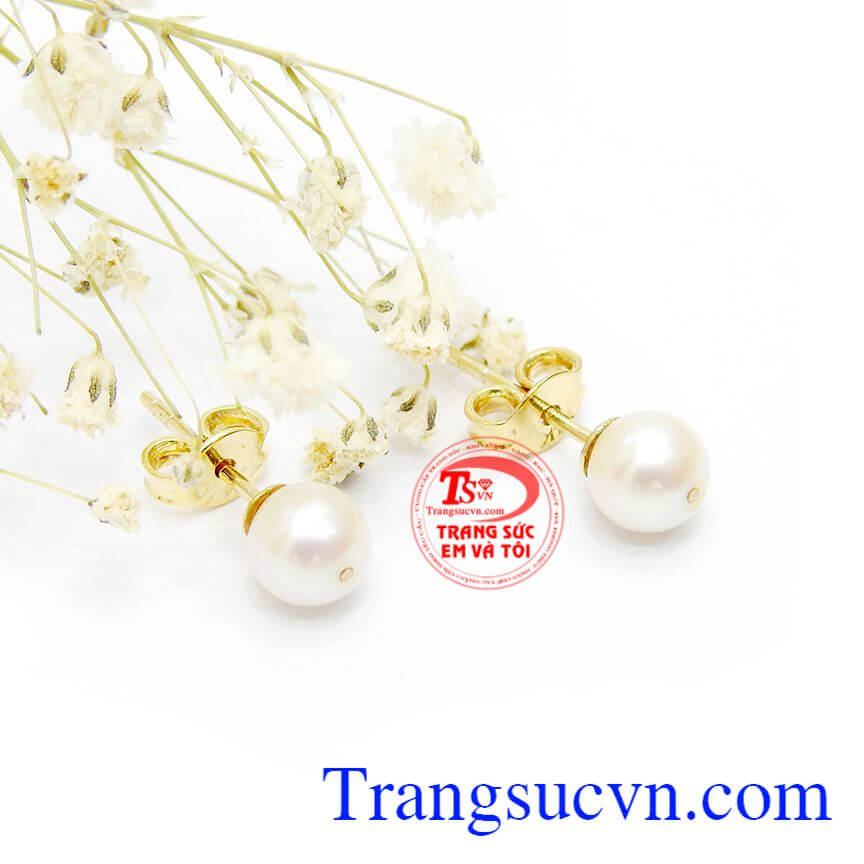 Ngọc trai nụ nhỏ xinh,Hoa tai ngọc trai,Trang sức vàng