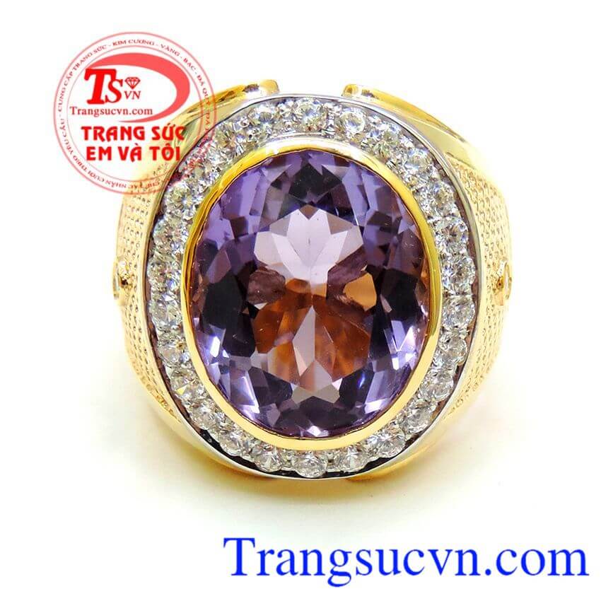 Nhẫn đá thạch anh tím,Nhẫn nam đẹp,Nhẫn nam vàng tây