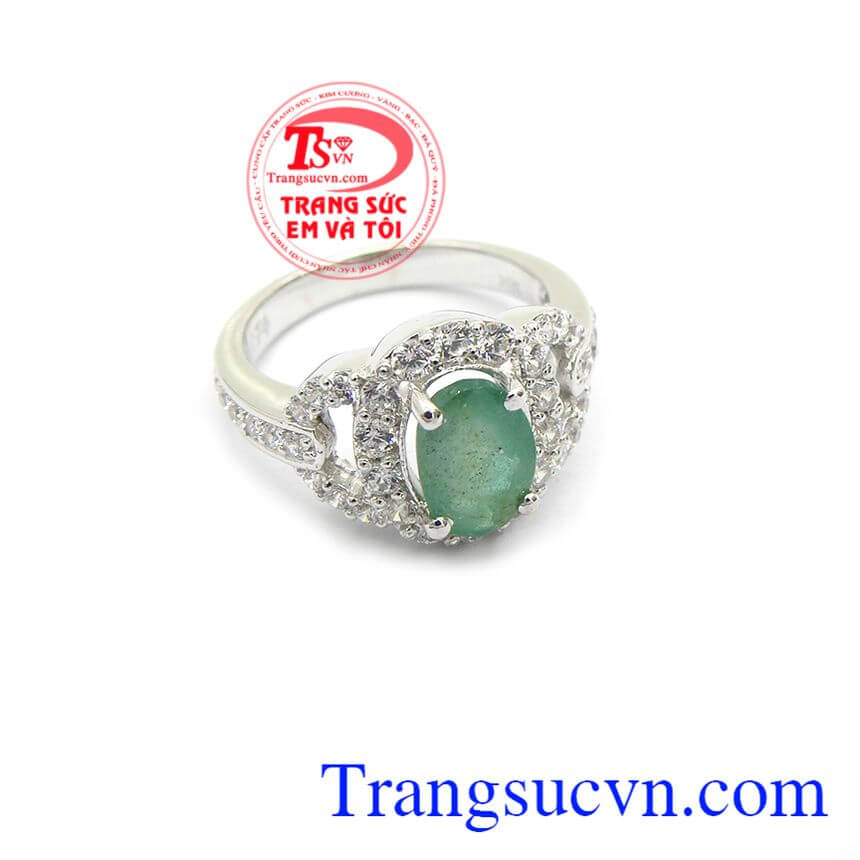 Nhẫn đính hôn gắn đá emerald,Nhẫn nữ đá quý,Trang sức nữ