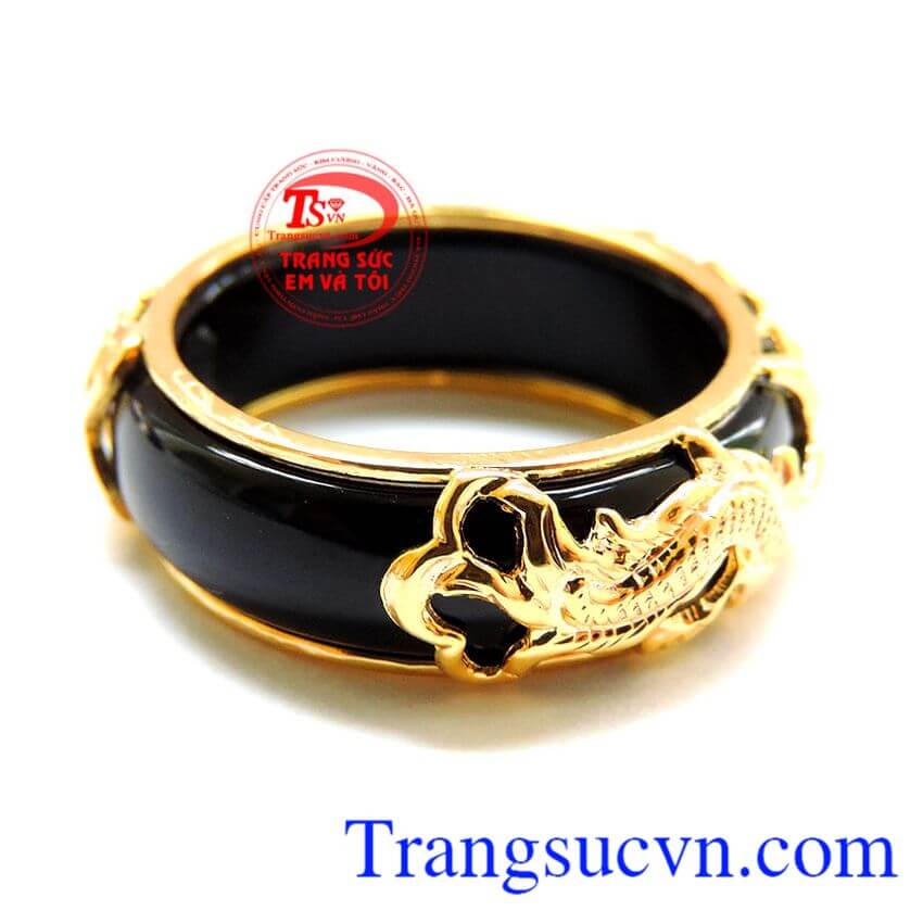 Nhẫn mã não đen rồng vàng,Nhẫn nam đẹp,Nhẫn nam vàng