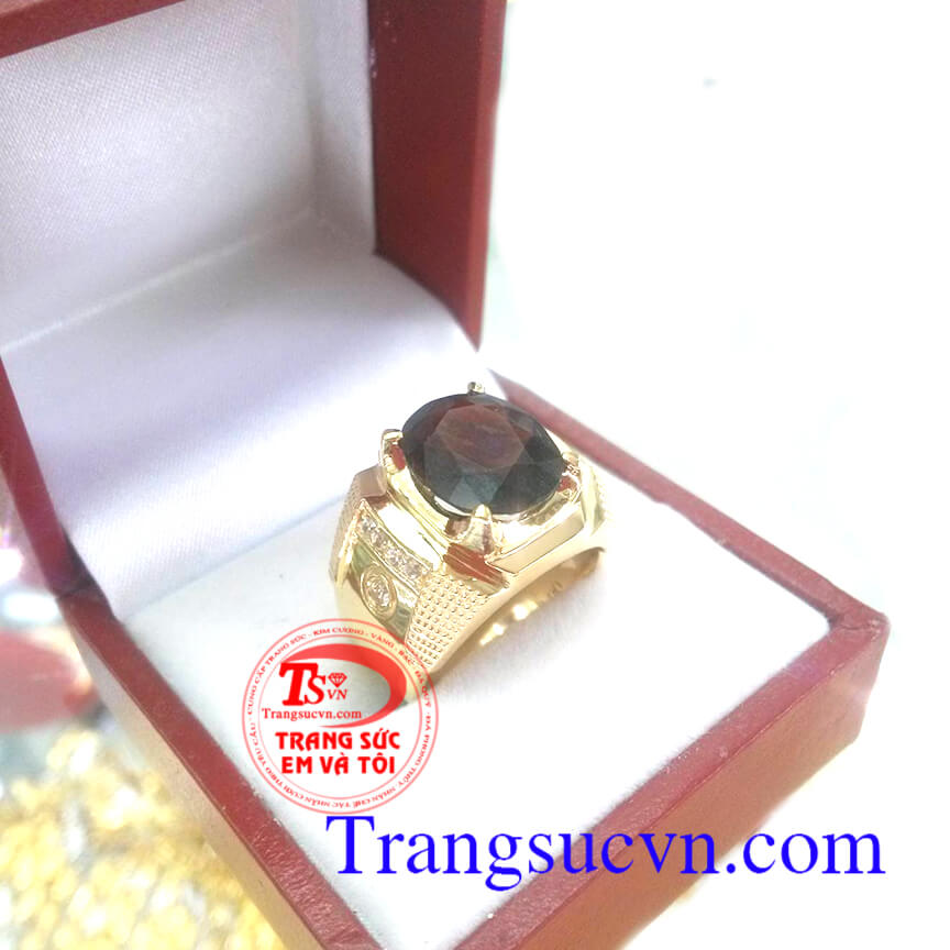 Nhẫn nam Ganet mệnh hỏa, nhẫn nam đẹp, nhẫn nam v&agrave;ng t&acirc;y