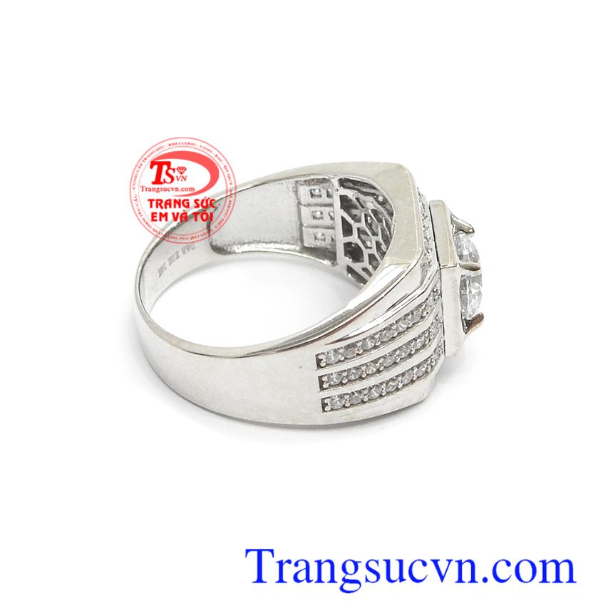 Nhẫn nam H&agrave;n Quốc 10k mạnh mẽ, nhẫn nam đẹp, nhẫn nam v&agrave;ng trắng