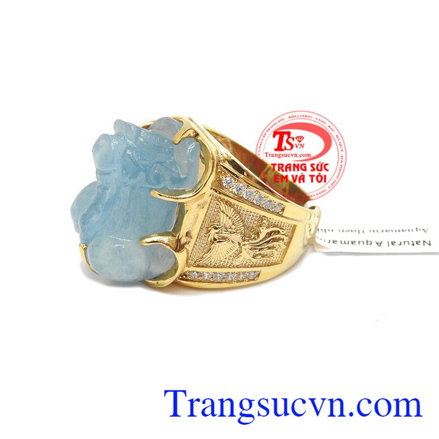 Nhẫn nam tỳ hưu aquamarine, nhẫn nam vàng tây, nhẫn nam tỳ hưu Nhẫn nam tỳ hưu aquamarine, nhẫn nam vàng tây, nhẫn nam tỳ hưu