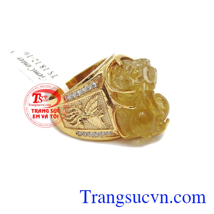 Nhẫn nam tỳ hưu thạch anh tóc vàng, nhẫn nam đẹp, nhẫn nam thạch anh