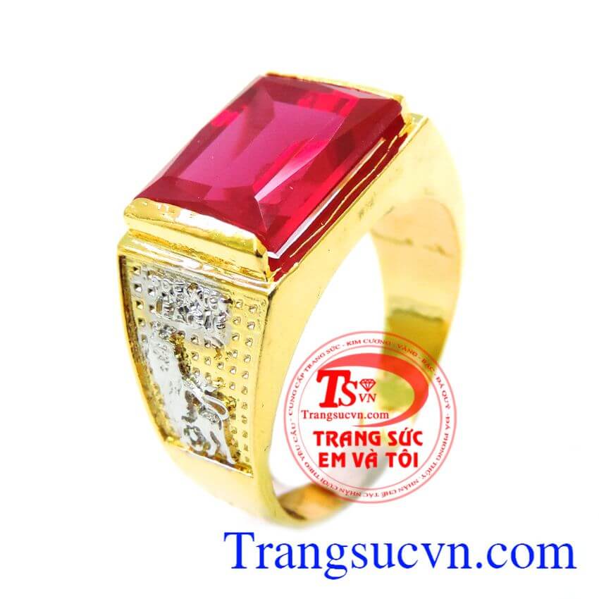 Nhẫn nam vàng 10k đá hồng,Nhẫn nam đẹp,Nhẫn nam vàng