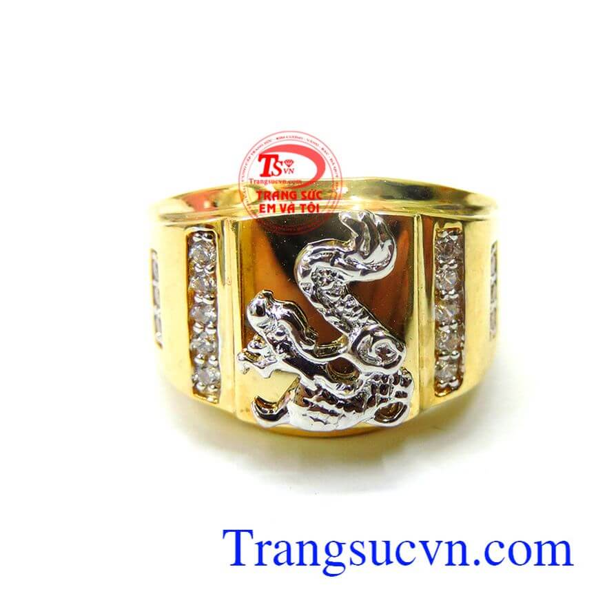 Nhẫn nam v&agrave;ng t&acirc;y 10k mặt rồng, nhẫn nam đẹp, nhẫn nam v&agrave;ng