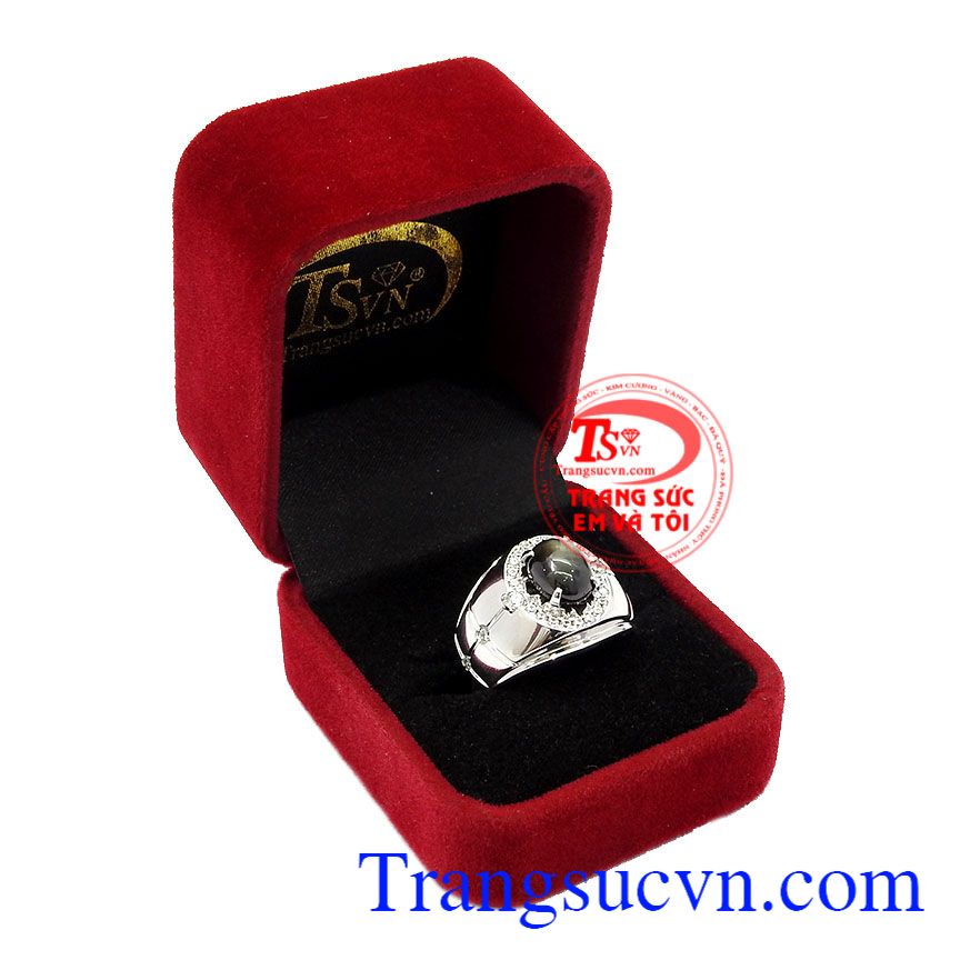 Nhẫn nam vàng trắng Sapphire sao,Nhẫn nam đẹp,Trang sức nam Nhẫn nam vàng trắng Sapphire sao,Nhẫn nam đẹp,Trang sức nam