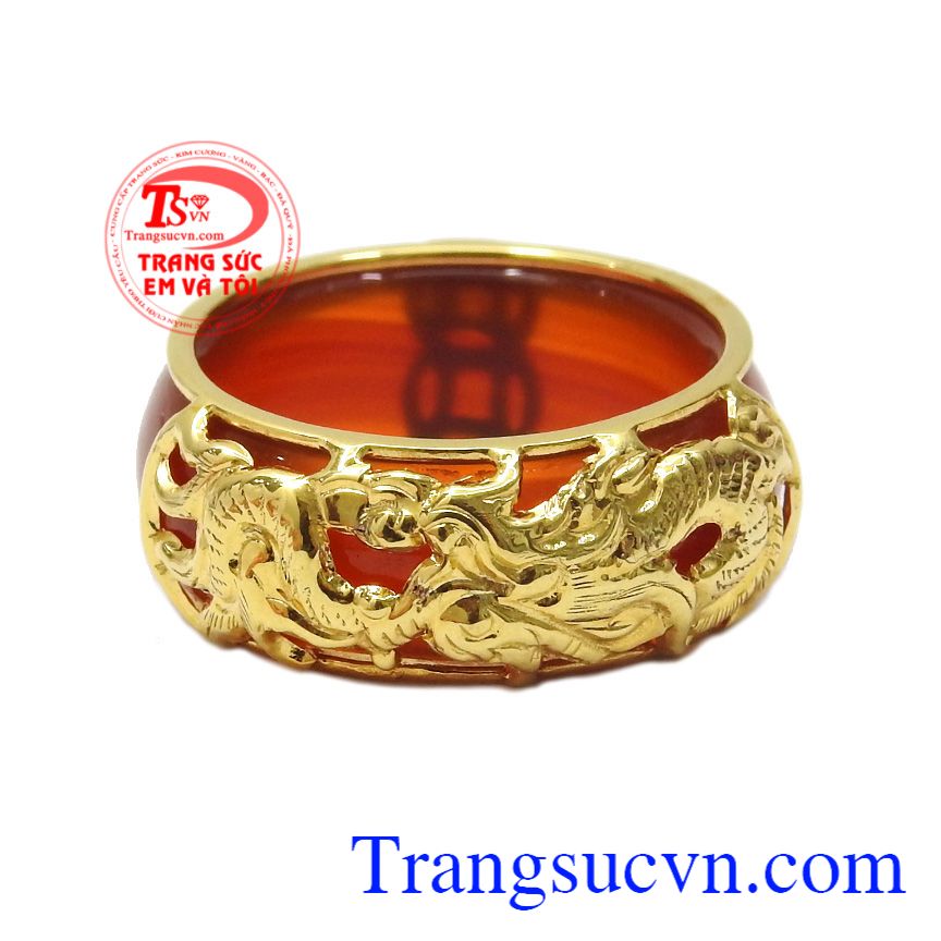 Nhẫn ngọc mã não bọc rồng vàng,Trang sức nam,Nhẫn nam đẹp