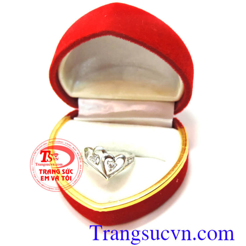 Nhẫn nữ trái tim vàng trắng,Nhẫn nữ đá quý,Trang sức nữ Nhẫn nữ trái tim vàng trắng,Nhẫn nữ đá quý,Trang sức nữ