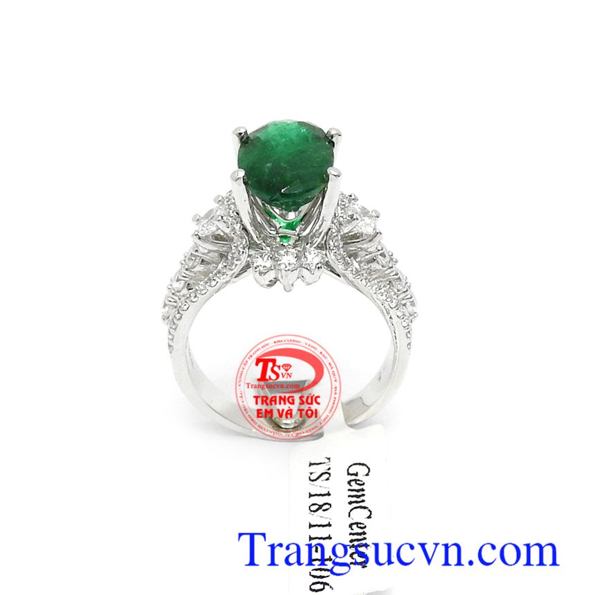 Nhẫn nữ vàng trắng Emerald bình an,Nhẫn nữ đá quý,Trang sức vàng nữ Nhẫn nữ vàng trắng Emerald bình an,Nhẫn nữ đá quý,Trang sức vàng nữ