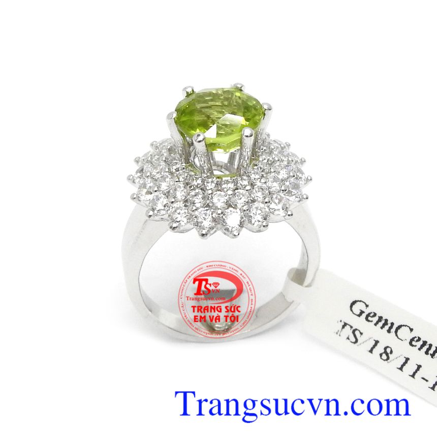 Nhẫn nữ vàng trắng Peridot hi vọng,Nhẫn nữ đá quý,Trang sức nữ Nhẫn nữ vàng trắng Peridot hi vọng,Nhẫn nữ đá quý,Trang sức nữ