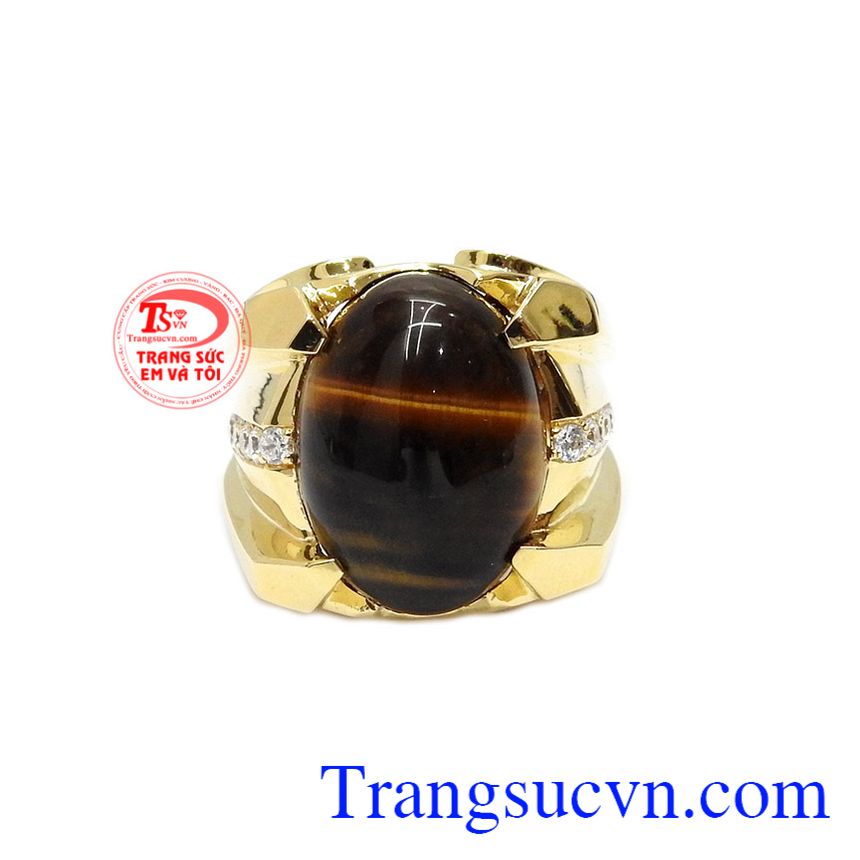 Nhẫn vàng 14k mắt hổ đẹp, nhẫn nam đá mắt hổ, nhẫn nam vàng tây