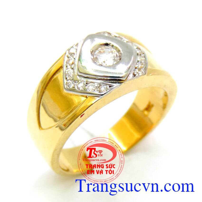 Nhẫn vàng 18k nam đá trắng, Nhẫn nam đẹp,Nhẫn nam vàng