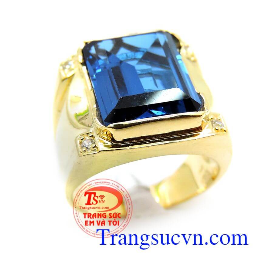 Nhẫn vàng đá xanh chữ nhật,Nhẫn nam vàng,Nhẫn nam đẹp