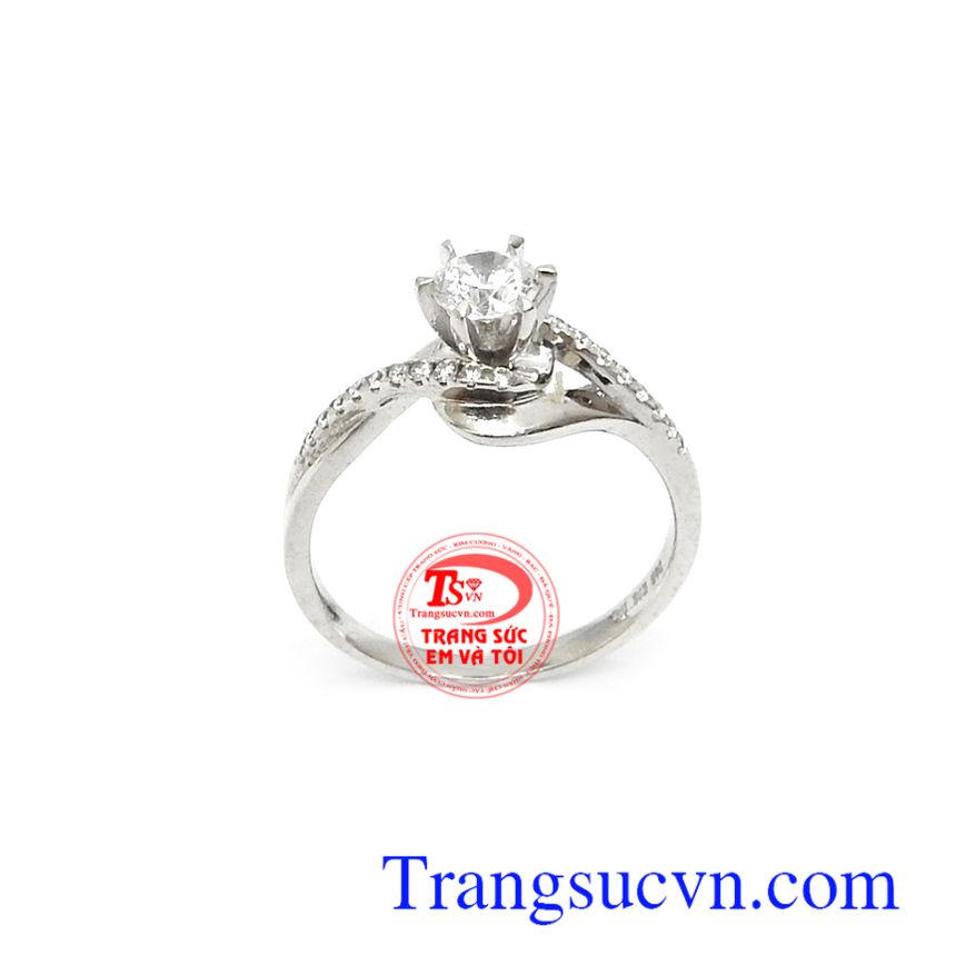 Nhẫn vàng trắng Korea quý phái,Nhẫn nữ đá quý,Trang sức nữ