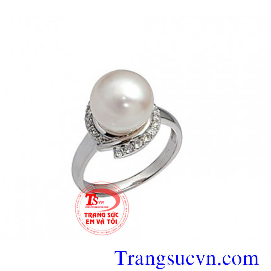 Nhẫn vàng trắng ngọc trai nữ,Nhẫn nữ đá quý,Trang sức nữ