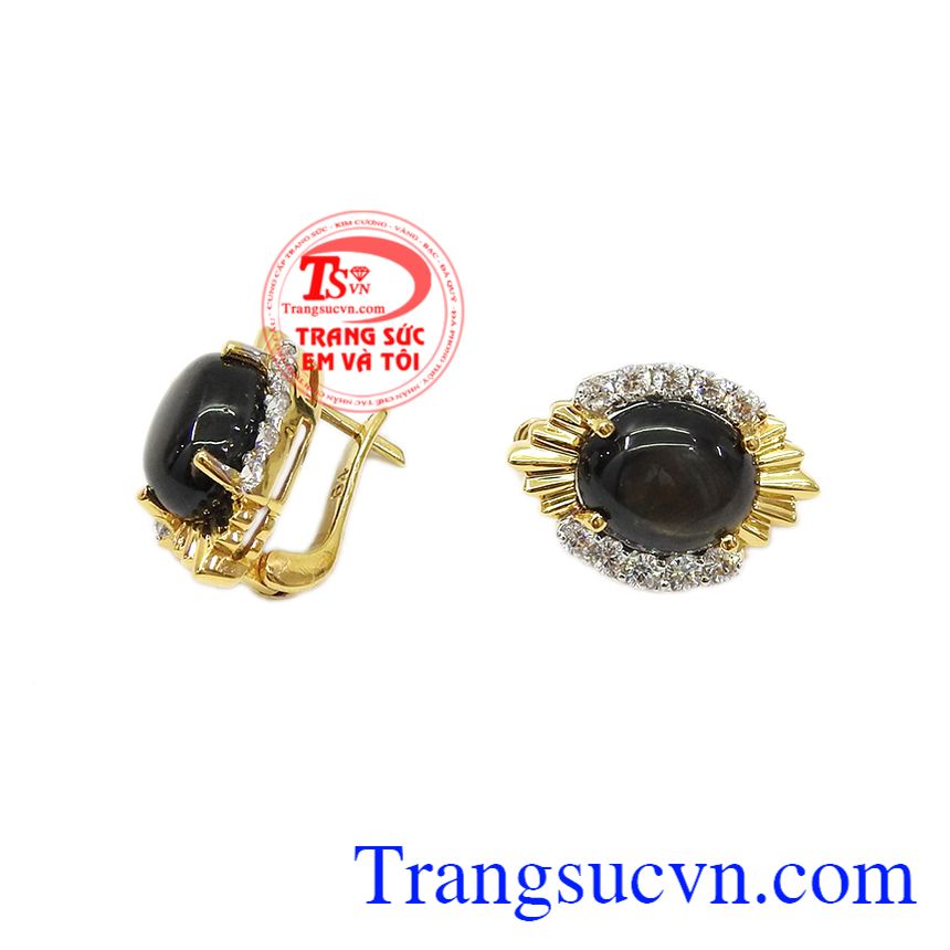 Hoa tai saphir sao quý tộc, hoa tai vàng đá quý Hoa tai saphir sao quý tộc, hoa tai vàng đá quý