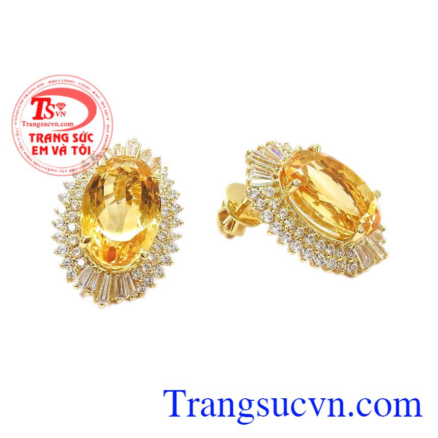 Hoa tai thạch anh vàng ấn tượng, hoa tai vàng đá quý Hoa tai thạch anh vàng ấn tượng, hoa tai vàng đá quý