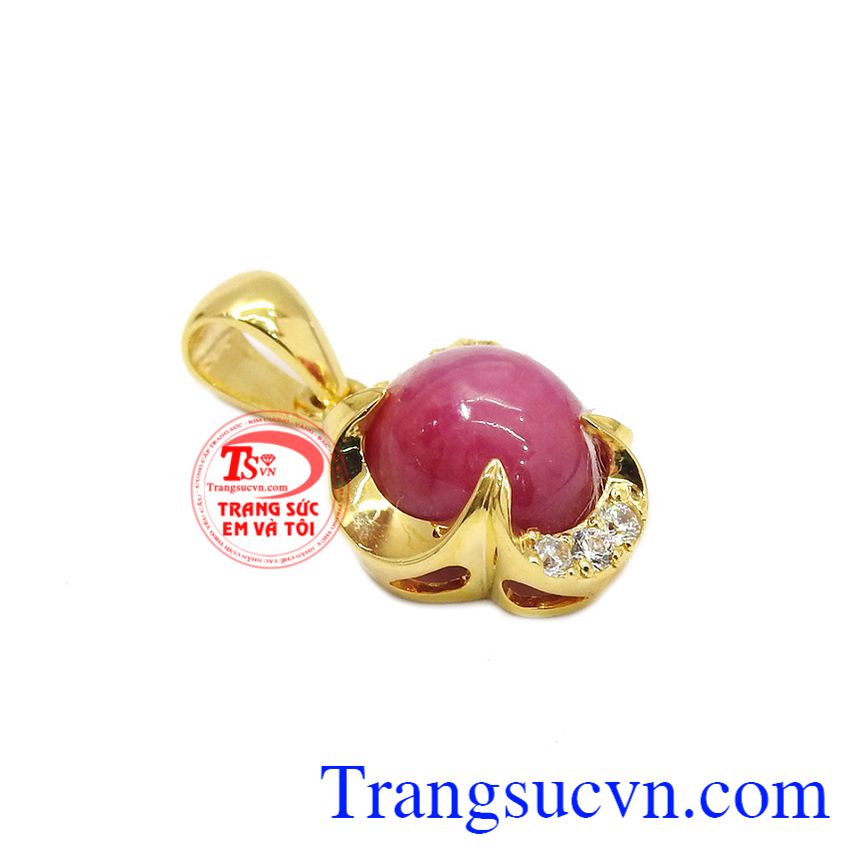 Mặt nữ hoa ruby tím đỏ, mặt dây vàng tây