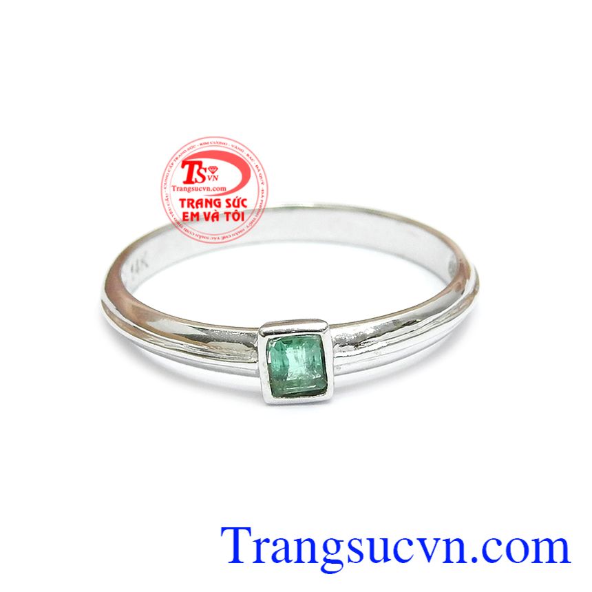 Nhẫn nam vàng trắng 14k thời trang, nhẫn nam emerald