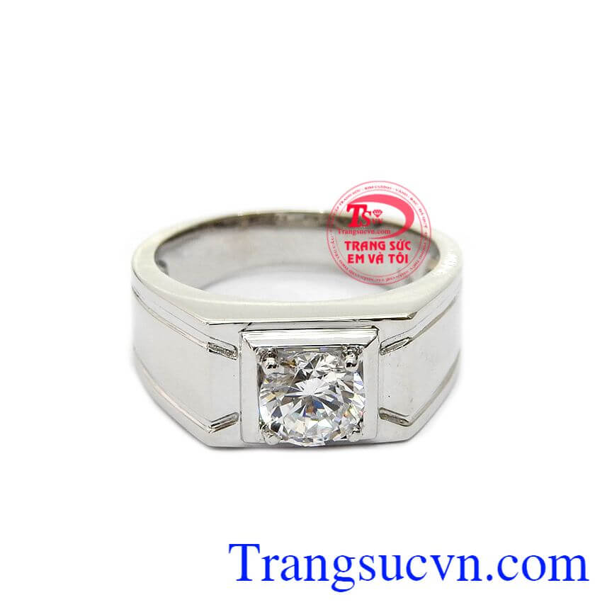 Nhẫn nam vàng trắng 18k hoàng gia, nhẫn nam đẹp