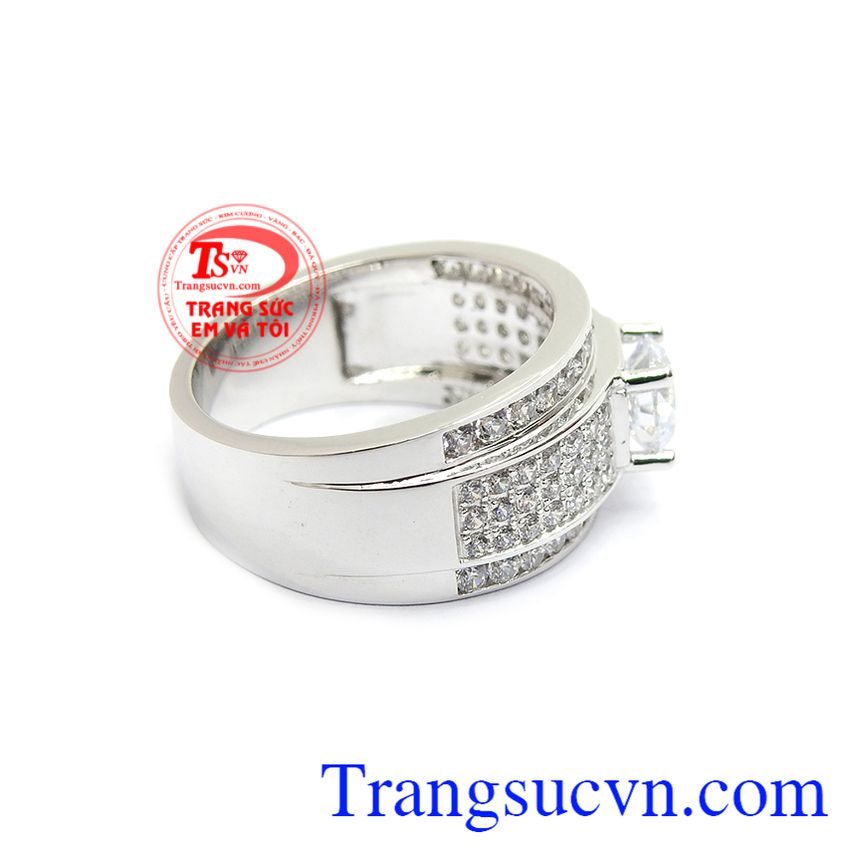 Nhẫn Nam Vàng Trắng Mạnh Mẽ 14k, nhẫn nam đẹp