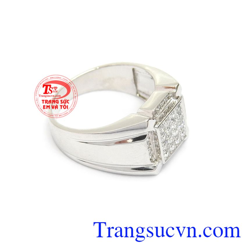Nhẫn vàng trắng nam tinh tế, nhẫn nam đẹp