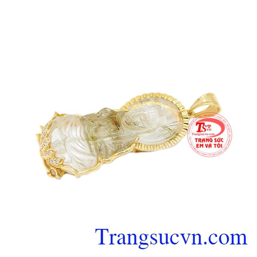 Phật quan âm thạch anh tóc bọc vàng, mặt phật bọc vàng Phật quan âm thạch anh tóc bọc vàng, mặt phật bọc vàng
