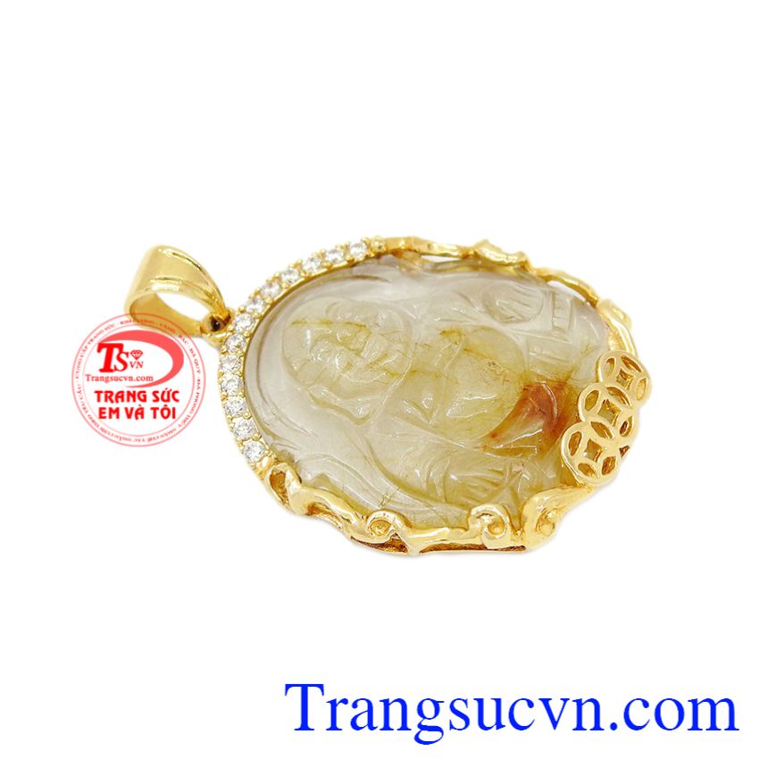 Phật thạch anh tóc bọc vàng 14k, mặt phật bọc vàng Phật thạch anh tóc bọc vàng 14k, mặt phật bọc vàng