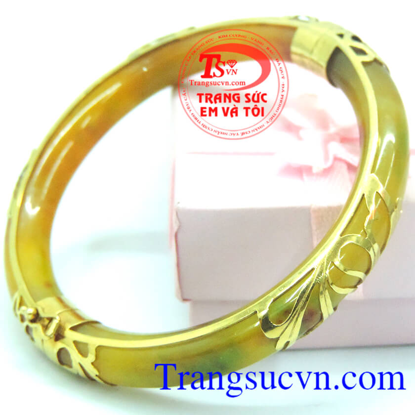 Vòng ngọc da cam bọc vàng 10k, vòng bọc vàng