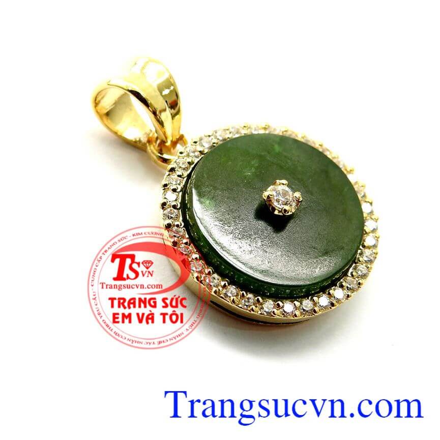 Mặt dây chuyền ngọc bọc vàng phong thủy, Mặt dây chuyền nữ mẫu mã đẹp, Mặt dây ngọc Nephrite thiên nhiên chất lượng cao