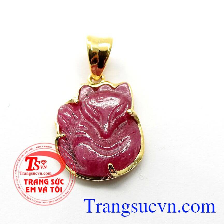 Mặt dây chuyền nữ ngọc ruby hình hồ ly, Mặt dây chuyền nữ, Mặt dây chuyền đá ruby chất lượng cao, Mặt dây chuyền bọc vàng hồ ly phong thủy