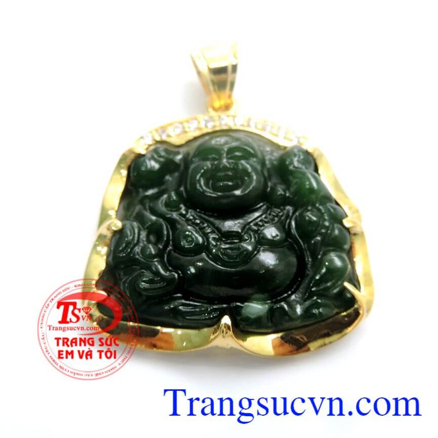 Mặt dây ngọc nephrite phật di lặc, Mặt ngọc bọc vàng chắc chắn được khách hàng tin dùng nhiều năm.