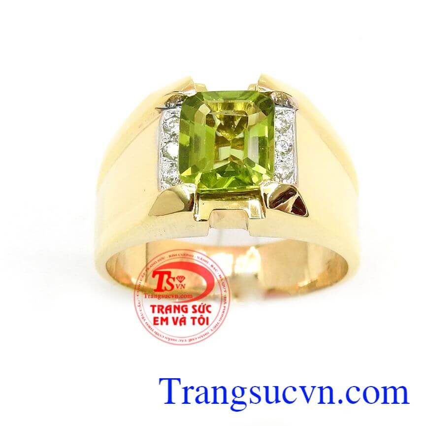 Nhẫn nam đá Peridot vuông, Nhẫn nam đá quý, Nhẫn nam đẹp