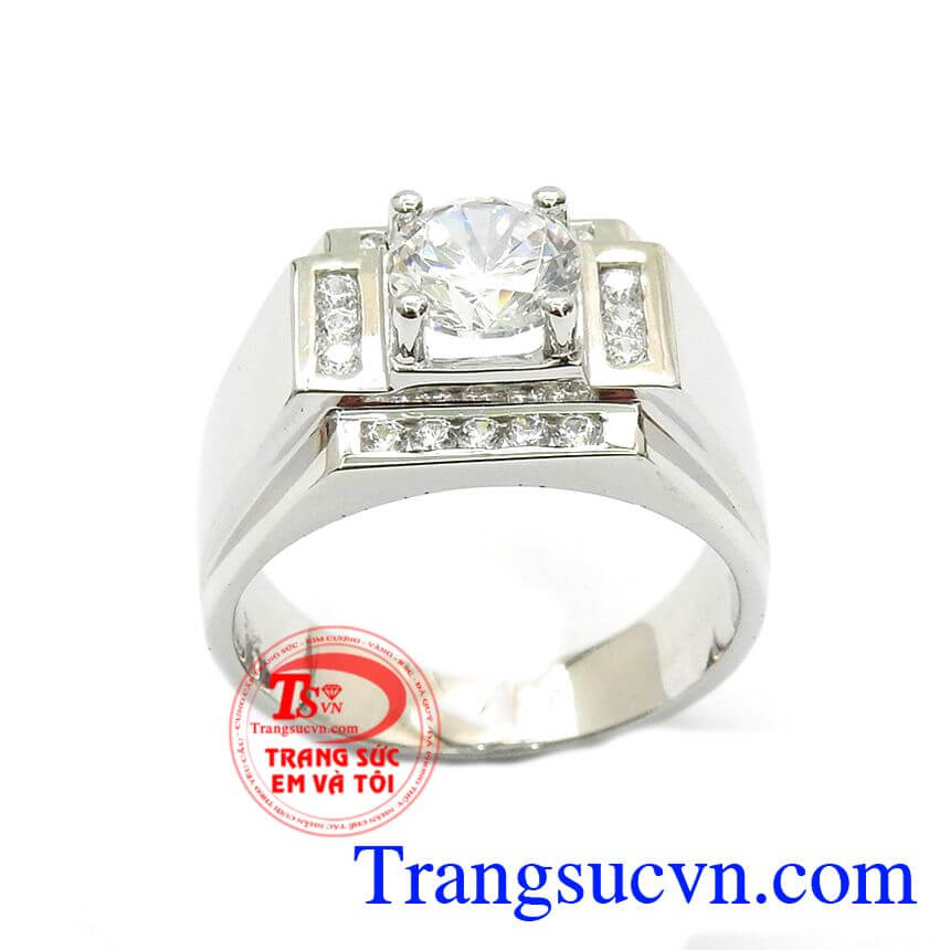 Nhẫn Nam V&agrave;ng Trắng Đẳng Cấp, Nhẫn nam v&agrave;ng trắng, Nhẫn nam đ&iacute;nh đ&aacute;