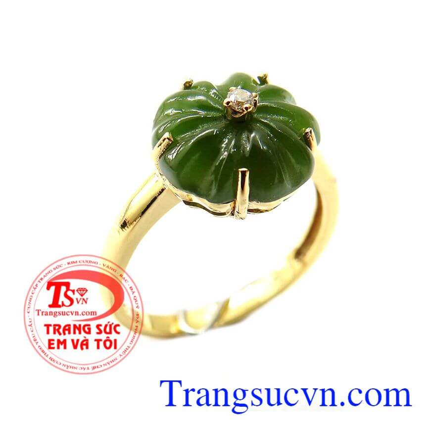 Nhẫn ngọc bích cỏ bốn lá may mắn, Nhẫn nữ đá quý, Nhẫn nữ vàng đẹp