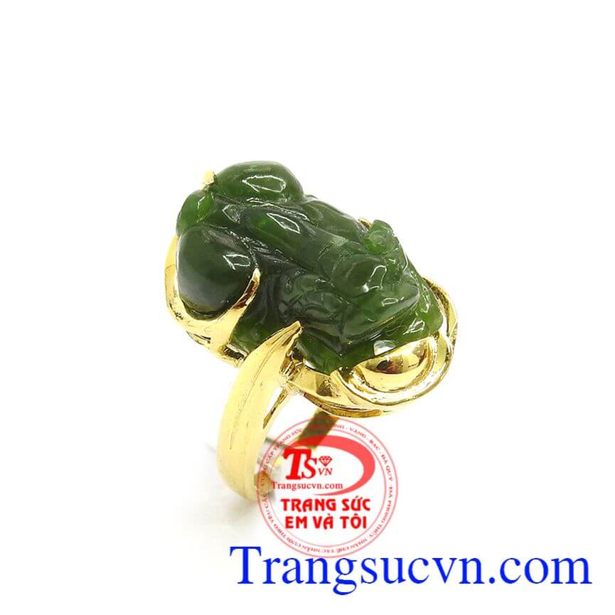 Nhẫn nữ Tỳ Hưu phát tài phát lộc, Nhẫn Ngọc Cẩm Thạch bọc vàng, Nhẫn nữ sang trọng