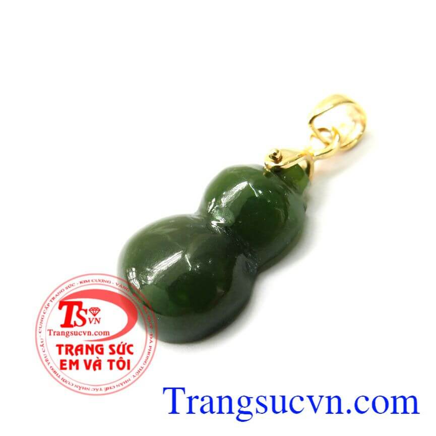 Mặt dây chuyền hồ lô móc vàng, Mặt dây hồ lô phong thủy, Mặt dây chuyền nữ thiết kế tinh xảo, Mặt dây chuyền Nephrite thiên nhiên
