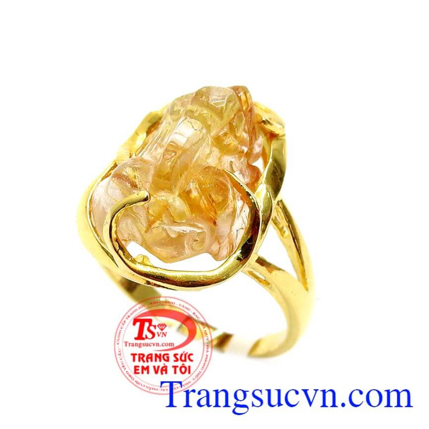 Nhẫn Tỳ Hưu mệnh Kim tài lộc, Nhẫn Thạch Anh tóc bọc vàng, Nhẫn nữ phong thủy