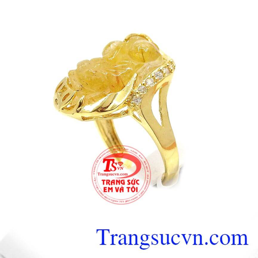 Nhẫn Tỳ Hưu nữ công danh phát tài, Nhẫn nữ Thạch Anh Tóc đẹp, Nhẫn nữ Tỳ Hưu bọc vàng