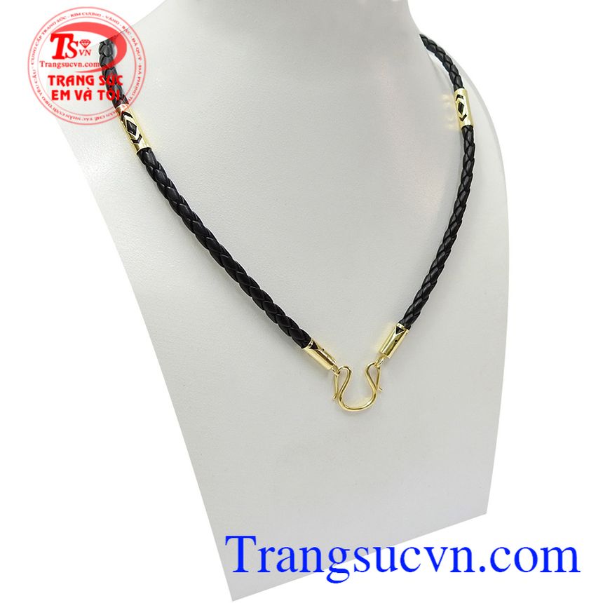 Dây da bọc vàng phong độ, Dây da bọc vàng, dây chuyền vàng nam Dây da bọc vàng phong độ, Dây da bọc vàng, dây chuyền vàng nam