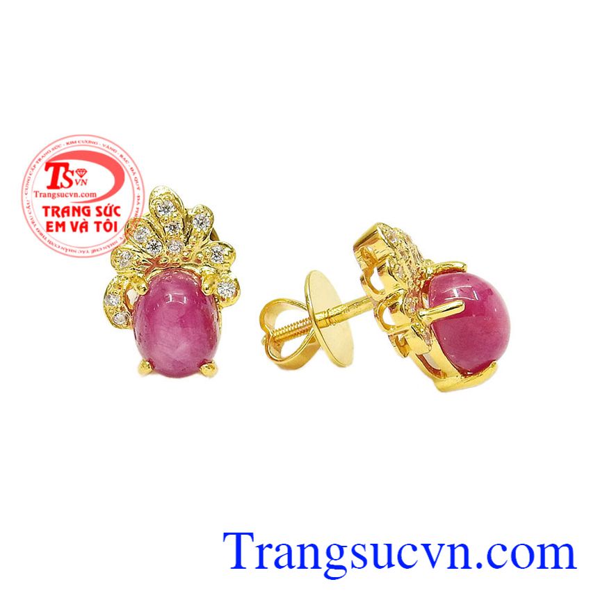 Hoa tai ruby sao lấp lánh, hoa tai vàng đá quý Hoa tai ruby sao lấp lánh, hoa tai vàng đá quý