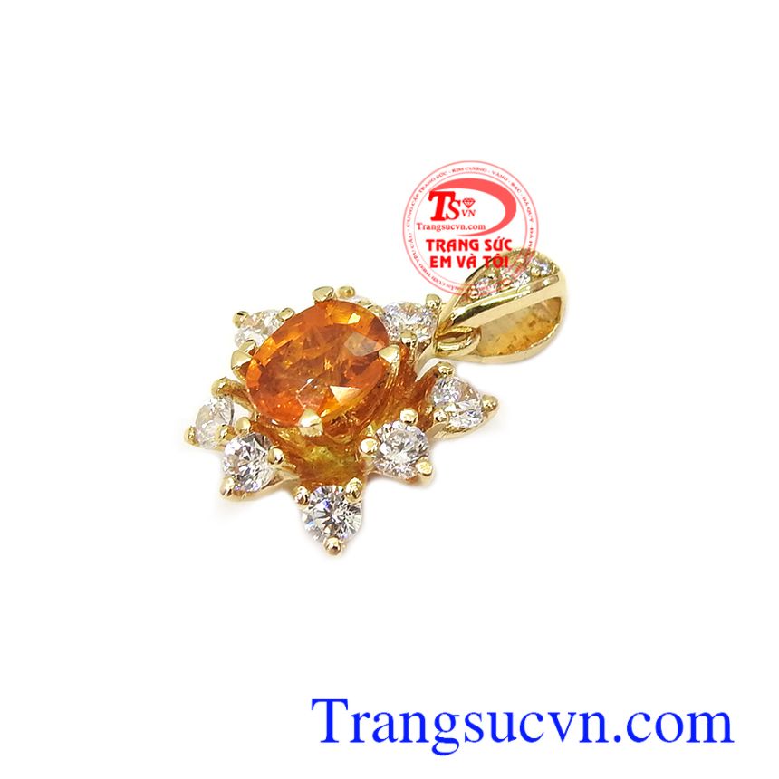 Mặt dây Sapphire thịnh vượng 14k, mặt nữ vàng, Mặt dây đá Saphir