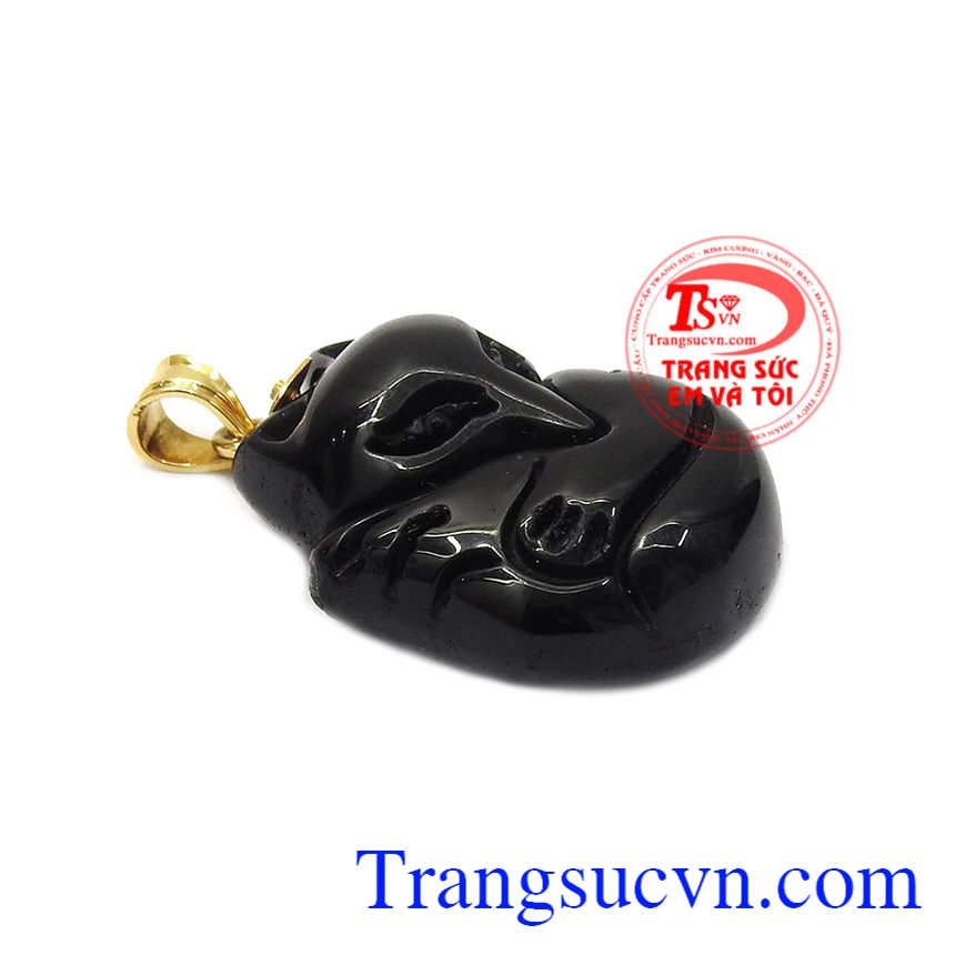 Mặt hồ ly obsidian huyền bí, mặt dây chuyền vàng Mặt hồ ly obsidian huyền bí, mặt dây chuyền vàng