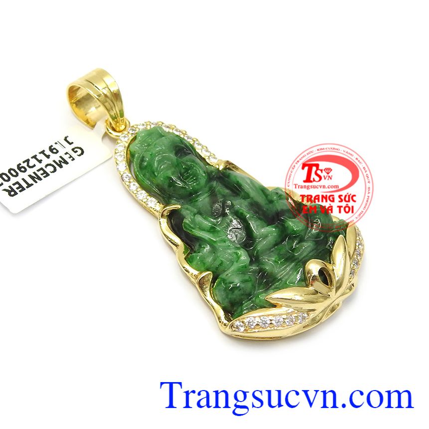 Mặt phật bà cẩm thạch từ bi, Mặt phật bọc vàng, mặt dây quan âm Mặt phật bà cẩm thạch từ bi, Mặt phật bọc vàng, mặt dây quan âm