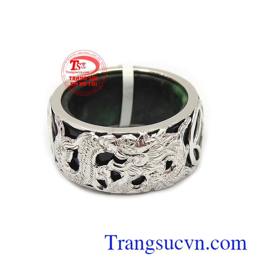 Nhẫn Cẩm thạch rồng vàng trắng, nhẫn ngọc rồng vàng, nhẫn nam đẹp